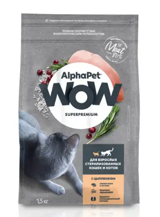 Купить alphapet wow superpremium Сухой корм c цыпленком для взрослых стерилизованных кошек и котов