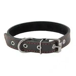 Homepet ошейник для собак кожаный простой двойной простроченный двухслойный черный