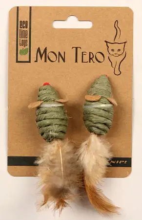 Купить Мон Теро ЭКО 2 шт игрушка для кошек мышь с перьями с кошачьей мятой зелёная