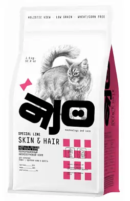 AJO Special Line Skin & Hair Сухой корм для здоровой кожи и красивой шерсти у кошек с лососем и индейкой