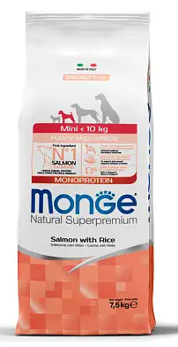 Monge Dog Speciality Line Monoprotein сухой корм для щенков мелких пород из лосося с рисом 