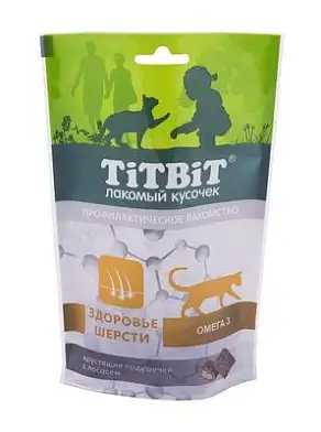TITBIT Лакомства для кошек хрустящие подушечки с лососем для здоровья шерсти