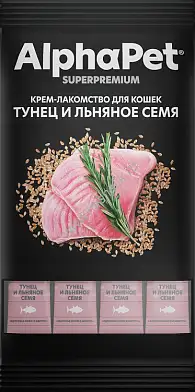 AlphaPet Superpremium Крем-лакомство для кошек тунец и льняное семя